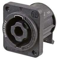 NL2MDXX-H-3 - 2 Pole SpeakON Chassis Plug Connector, Black D Size Flange, Horizontal PCB Mount