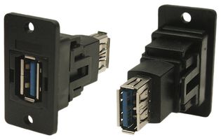 CP30605NX1 - Slim USB 3.0 Type A Socket to USB 3.0 Type A Socket Feedthrough Connector, Black, 3.2mm Plian Holes, Plastic