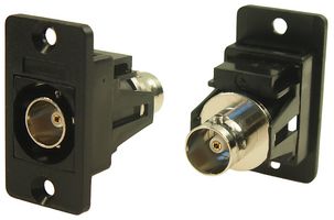 CP30638 - Slim Feedthrough BNC Socket to BNC Socket Panel Mount Connector, 75 Ohm, Black, Plastic Frame, CSK Holes