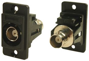 CP30737 - Dual Entry Slim Feedthrough BNC Socket to BNC Socket Panel Mount Connector, 50 Ohm, Black, Plastic Frame, CSK Holes