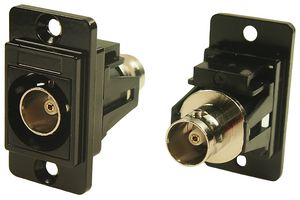 CP30738MB - Dual Entry Slim Feedthrough BNC Socket to BNC Socket Panel Mount Connector, 75 Ohm, Black, Metal Frame,CSK Holes,