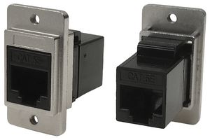 CP30720M3 - Dual Entry RJ45 Cat5e Socket to RJ45 Cat5e Socket Slim Feedthrough Connector, M3 Holes, Nickel Frame