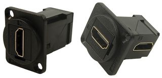CP30253 - HDMI Right Angle Socket to HDMI Straight Socket Feedthrough Connector, Black Plastic Frame, CSK Holes
