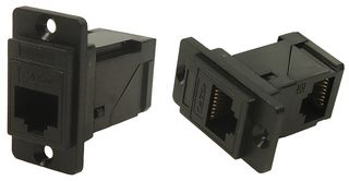 CP30751 - Dual Slim RJ45 Cat5e Right Angle Socket to RJ45 Cat5e Straight Socket, Black Plastic Frame, CSK Holes