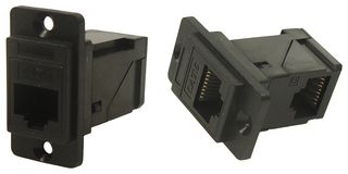 CP30752 - Dual Slim RJ45 Cat6 Right Angle Socket to RJ45 Cat6 Straight Socket, Black Plastic Frame, CSK Holes