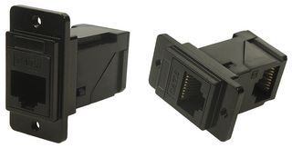 CP30752MB3 - Dual Slim RJ45 Cat6 Right Angle Socket to RJ45 Cat6 Straight Socket, Black Metal Frame, M3 Holes