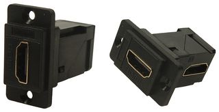 CP30753 - Dual Slim HDMI Right Angle Socket to HDMI Straight Socket, Black Plastic Frame, CSK Holes