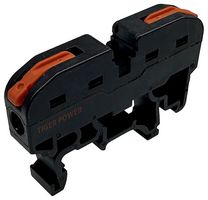 TGR-QC-1-1-D-B - 2 Conductor Through Terminal Block with Lever Locks, 35mm DIN Rail, 28 AWG to 12 AWG, 400V, 20A, Black