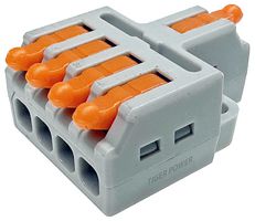 TGR-QC-1-4 - 1 Way In 4 Way Out Quick Wire Lever Lock Terminal Block Connector Splitter, 32A, 250V AC,  Pack of 5