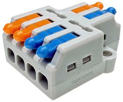 TGR-QC-2-4 - 2 Way In, 4 Way Out Quick Wire Inline Splice Lever Lock Terminal Block Connector Splitter, 32A, 250V AC,  Pack of 5