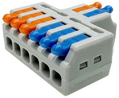 TGR-QC-2-6 - 2 Way In, 6 Way Out Quick Wire Inline Splice Lever Lock Terminal Block Connector Splitter, 32A, 250V AC,  Pack of 5
