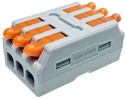 TGR-QC-3-3 - 3 Way Quick Wire Inline Lever Lock Terminal Block Connector, 32A, 250V AC,  Pack of 5