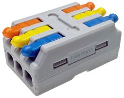 TGR-QC-3-3-B - 3 Way Quick Wire Inline Lever Lock Terminal Block Connector, 32A, 250V AC,  Pack of 5