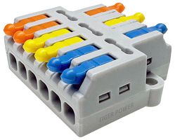 TGR-QC-3-6 - 3 Way in, 6 Way Out, Quick Wire Splice Lever Lock Terminal Block Connector Splitter, 32A, 250V AC,  Pack of 5