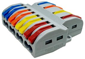TGR-QC-4-8 - 4 Way in, 8 Way Out, Quick Wire Splice Lever Lock Terminal Block Connector Splitter, 32A, 400V AC,  Pack of 5