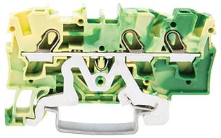 2004-1307 - 3 Conduct Ground Through Terminal Block, Push in Cage Clamp, 35mm DIN Rail Mount, 20AWG to 10AWG,