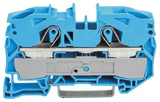 2016-1204 - 2 Conduct Through Terminal Block, Push in Cage Clamp, 35mm DIN Rail Mount, 20AWG to 4AWG, 800V, 76A, Blue