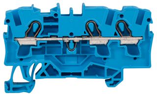 2004-1304 - 3 Conduct Through Terminal Block, Push in Cage Clamp, 35mm DIN Rail Mount, 20AWG to 10AWG, 800V, 32A, Blue