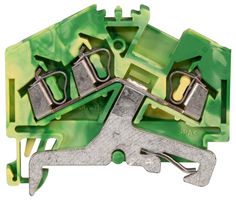 280-637 - 3 Conductor Ground Terminal Block, 35mm DIN Rail, Cage Clamp, 28AWG to 12AWG