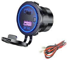 USB-C-PANEL-B - Dual USB Type A and USB Type C PD Panel Mount Charger, 45W, 12V to 24V