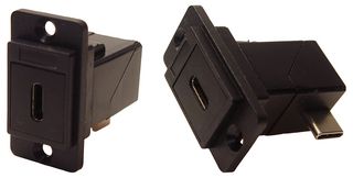 CP30756 - Dual Slim USB C Socket to USB Right Angle Plug Feedthrough Connector, Black, Plastic Frame, CSK Holes