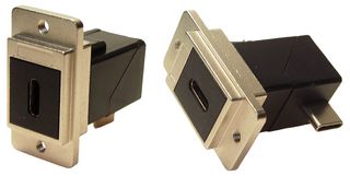 CP30756M3 - Dual Entry Slim USB C Socket to USB Right Angle Plug Feedthrough Connector, Nickel Frame, M3 Holes