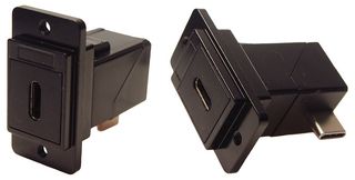 CP30756MB3 - Dual Slim USB C Socket to USB Right Angle Plug Feedthrough Connector, Black Metal Frame, M3 Holes