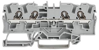 2004-1401 - 4 Conduct Through Terminal Block, Push in Cage Clamp, 35mm DIN Rail Mount, 20AWG to 10AWG, 800V, 32A, Grey