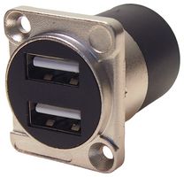 CP30085 - Dual USB 2.0 Type A Sockets to Dual USB 2.0 Type A Sockets Panel Mount Feedthrough Connector, Nickel Metal Frame CSK Holes