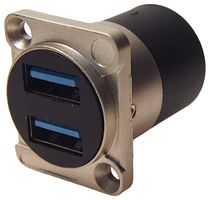 CP30087 - Dual USB 2.0 Type A Sockets to Dual USB 3.0 Type A Sockets Panel Mount Feedthrough Connector, Nickel Metal Frame CSK Holes