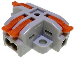 TGR-QC-T-4-OR - 2 Way In, 2 Way Out Quick Wire, Lever Lock Terminal Block Connector T Splitter, 600V, 32A, Orange