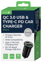 SUSB06 - USB QC3 & PD Vehicle Charger, 1x USB A, 1x USB C