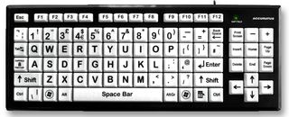 KYB-MON2BLK-UCUH - Monster 2 USB High Contrast Keyboard with Large Keys & 2 Port USB Hub - Black & White