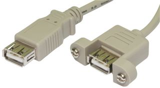 USB2-122 - USB 2.0 A Female to Panel Mount Female Lead, 150mm Grey