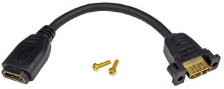 HDMISTUB - Panel Mount HDMI A Female to HDMI A Female Lead, 165mm High Speed Black