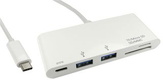 USB3C-HUB2CR-WPD - 2 Port USB 3.0 Hub, USB-C to 2x USB-A, MMC, SD, MicroSD and USB-C Power Delivery, White