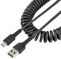 R2ACC-1M-USB-CABLE - USB-A Plug to USB-C Plug Heavy Duty Coiled Charge & Sync Lead, 1m