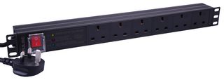 PDS6-SRG - UK Mains Plug to 6 Way UK Sockets Rack PDU with Surge Protection, 19" 1U