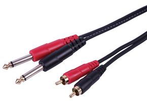 PLS00763 - 2x 6.35mm 1/4" Male Jack to 2x Male RCA Phono Mono Lead, 3m