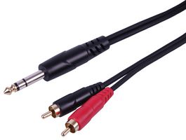 PLS00775 - 6.35mm 1/4" Stereo Jack to 2x RCA Phono Male Lead, 1.5m