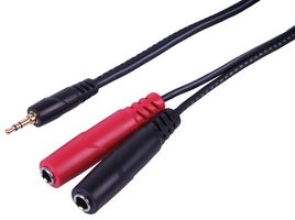 PLS00789 - 3.5mm Stereo Jack to 2x 6.35mm Mono Female Jack Sockets Lead, 0.3m