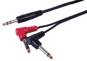PLS00808 - 6.35mm 1/4" Stereo Jack to 2x 90° Mono Jacks Lead, 1m