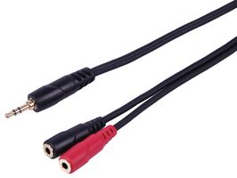 PLS00822 - 3.5mm Stereo Jack Plug to 2x 3.5mm Mono Jack Socket, 0.2m