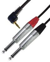 103-321-702 - Right Angle / 90 Degree 3.5mm Gold Plated Stereo Jack Plug to 2x Neutrik (NP2X) 6.35mm / 1/4" Mono Jack Plugs, 3m