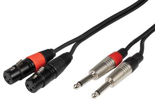 26J-2XF600 - 2x XLR 3 Pin Sockets to 6.3 Mono Jack Plugs Leads, 6m