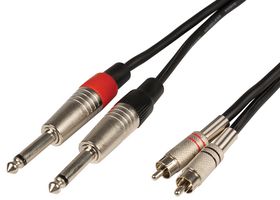 2R-2M6J300 - 2x 6.3mm Mono Jack Plugs to 2x RCA Phono Plugs Lead. 3m