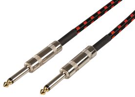 190.296UK - 6.3mm Mono Jack Plug to 6.3mm Mono Jack Plug Braided Guitar Lead, Black / Red, 6m