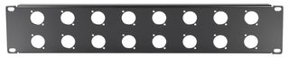 RPX-2U-16D - 19” 2U Rack Panel with 16x D Type XLR Panel Connector Holes