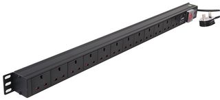 PDU-12WS-V-SP-1U - 1U 12 Way 13A Mains Sockets to Plug Vertical Surge Protected PDU