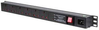 PDU-6WS-V-UK-M-SP-1U - 1U 6 Way 13A Mains Sockets to IEC C20 Socket Surge Protected Vertical PDU